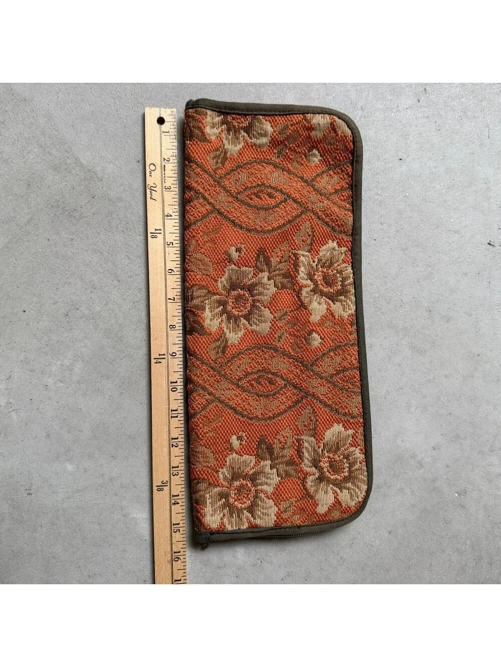 Vtg 70's Needlepoint Knitting Needles Tapestry Flower Floral Long Zipper Case